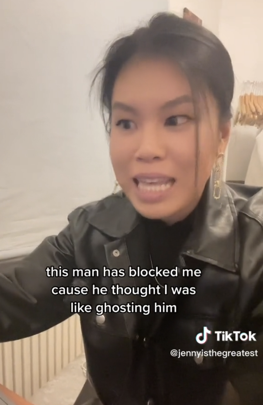 Jenny saying "this man has blocked me cause he thought I was like ghosting him"