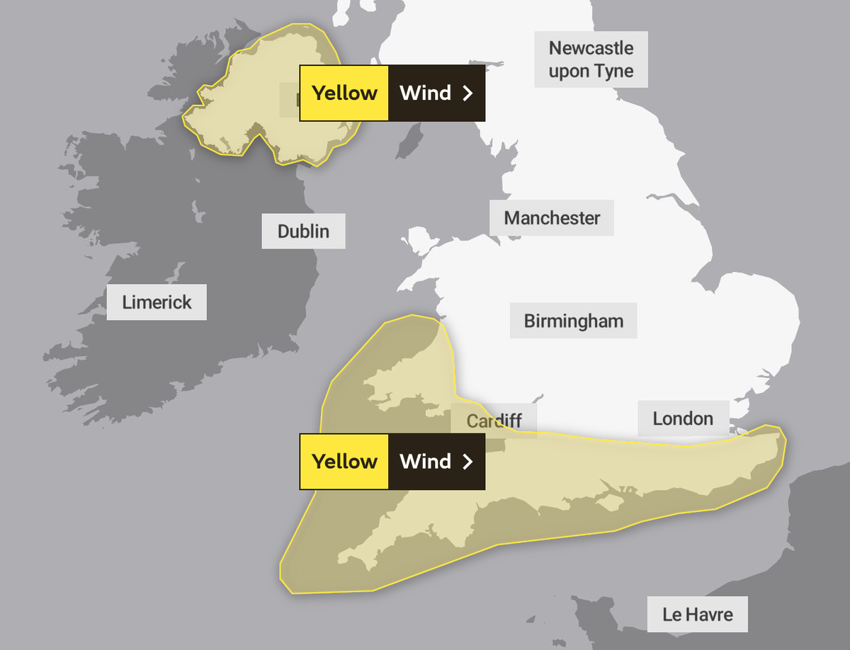 Weather warnings move further south on Wednesday as unsettled conditions continue (Met Office)