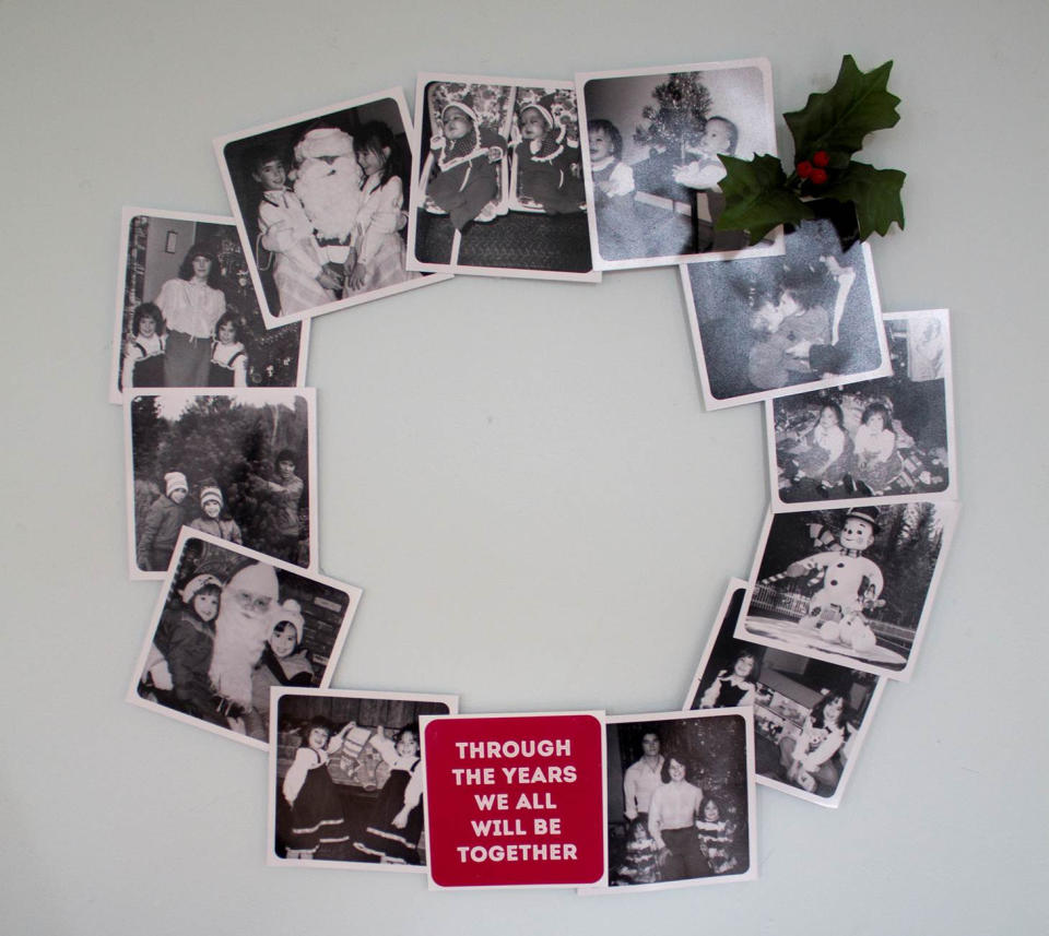 In this photo taken on Dec. 2, 2013, printing black and white pictures on fabric makes for an unexpected way to display a collection of old family favorites. Several photo-printing companies offer similar products, or you can make it yourself with an ink jet printer and sewing machine. The holidays are a great time to pull out the old photos and reminisce, but there's no need to huddle around a dusty album. (AP Photo/Holly Ramer)