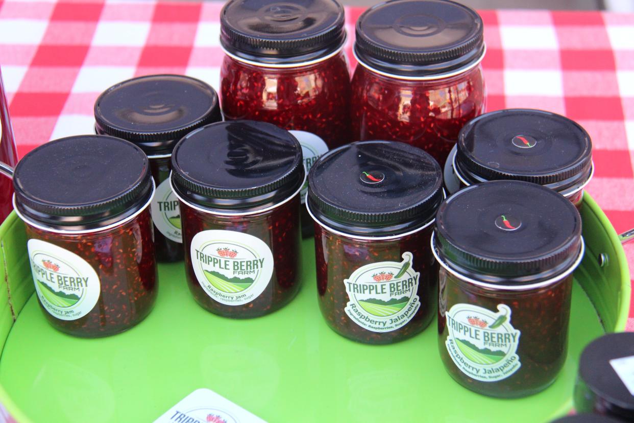 Tripple Berry Farm jam for sale during a Perry Farmers Market in 2022.