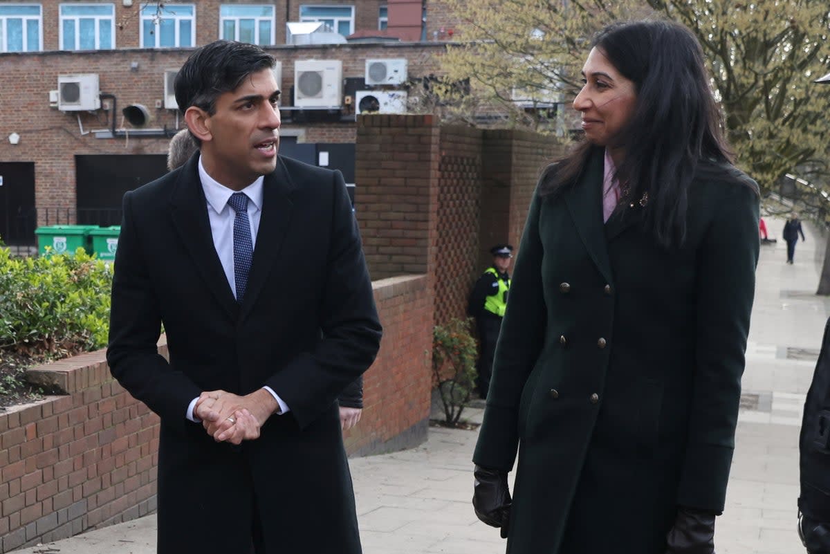 Rishi Sunak and Suella Braverman in Chelmsford on Monday  (REUTERS)