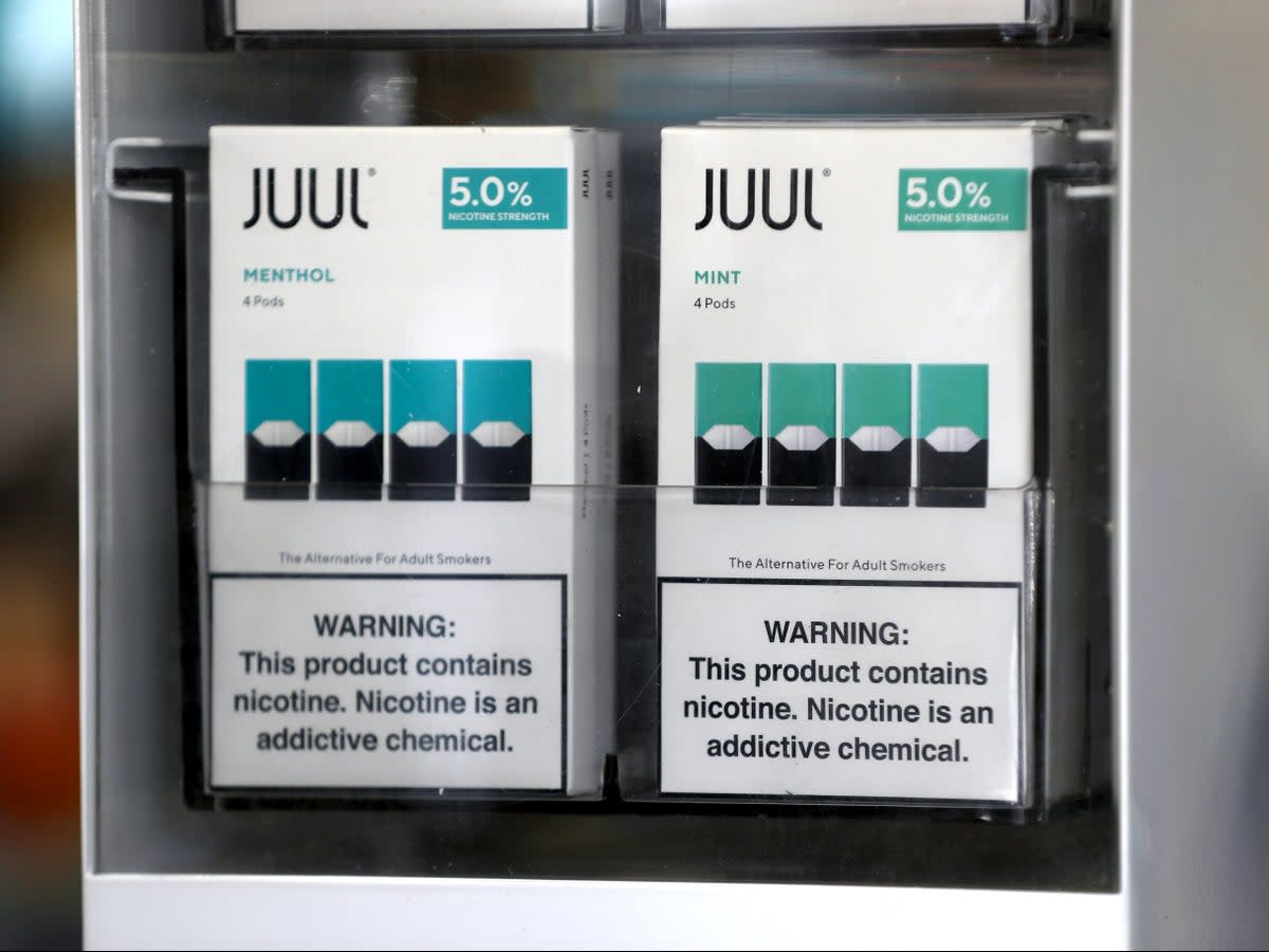 Packages of Juul mint flavored e-cigarettes are displayed at San Rafael Smokeshop on November 07, 2019 in San Rafael, California (Getty Images)