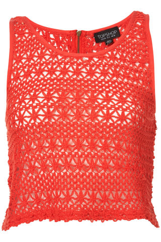 Coral Crochet Zip Back Crop Sleeveless Top, $55, at Topshop
