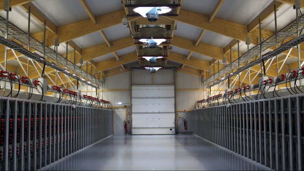 An interior view of U.S. bitcoin mining company Bitfury's mining farm near Keflavik