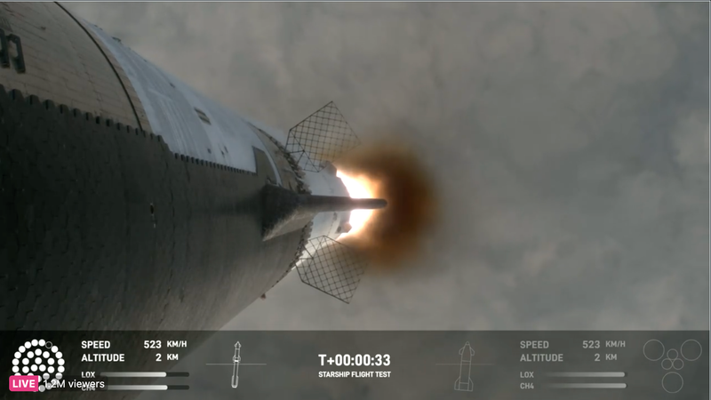 Starship in the immediate moments after launch.  - Screenshot: SpaceX