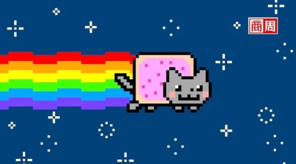 圖片來源： 在網路上存在10年的彩虹貓（Nyan Cat）Gif動圖以300以太幣、價值60萬美元售出，但其他網友依然可以在合法範圍內無限複製其數位藝術品。 (來源：Nyan Cat)  