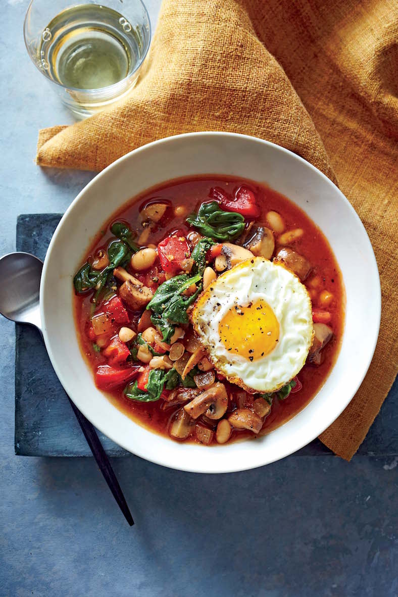 White Bean and Vegetable Bowls with Frizzled Eggs