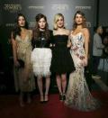 Cast members (from L-R) Millie Brady, Ellie Bamber, Bella Heathcote and Lily James pose at the premiere of "Pride and Prejudice and Zombies" in Los Angeles, California January 21, 2016. REUTERS/Mario Anzuoni