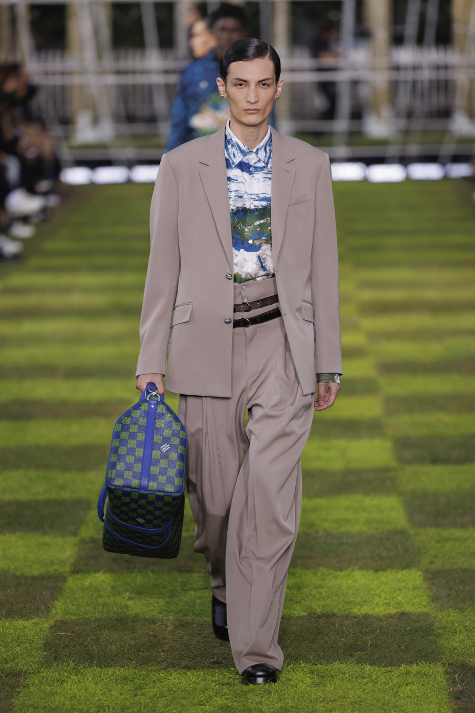 A model wears a creation as part of the Louis Vuitton Spring Summer 2025 collection, that was presented in Paris, Tuesday, June 18, 2024. (Photo by Vianney Le Caer/Invision/AP)