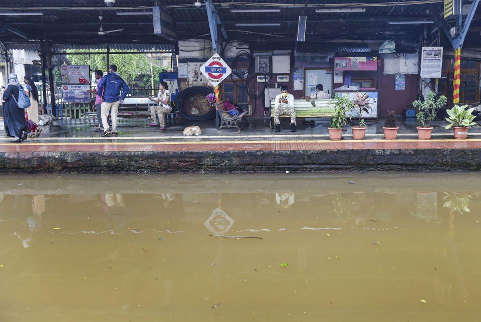 Mumbai: Waterlogged railway tracks at Chunabhatti railway station, after heavy monsoon rain, in Mumbai, Wednesday, Sept. 23, 2020. (PTI Photo/Kunal Patil)(PTI23-09-2020_000085B)