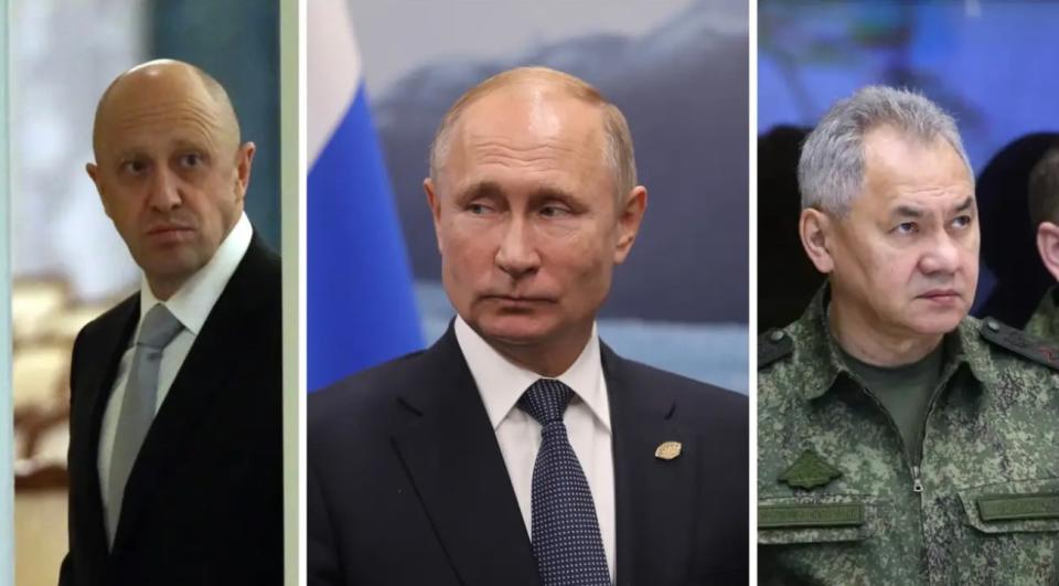 Zu Putins engsten Vertrauten gehören Politiker, Armeegeneräle und Kriegsherren. - Copyright: Mikhail Svetlov/Getty Images, Ludovic Marin/AFP via Getty Images, Kremlin Press Office / Anadolu Agency via Getty Images