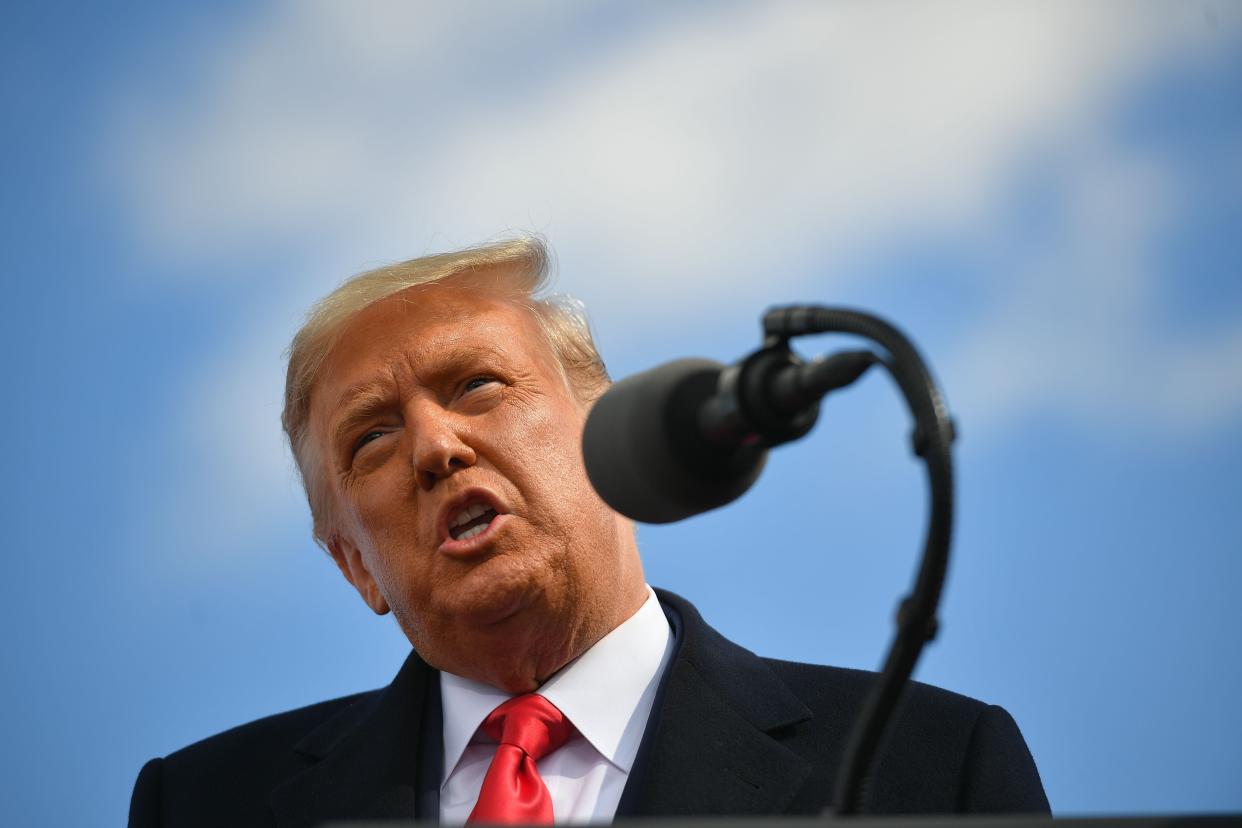 US president Donald Trump appears at first of four rallies in Pennsylvania on Saturday  (AFP via Getty Images)