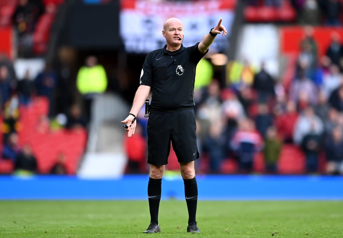 Lee Mason. pictured refereeing the Manchester United v Fulham match in May 2021, will not serve as a VAR at the weekend (Laurence Griffiths/PA) (PA Archive)