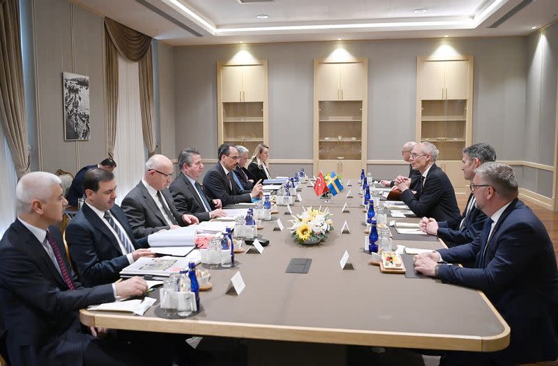 FILE PHOTO: Ibrahim Kalin, Turkish President Erdogan's spokesman and chief foreign policy adviser, meets with Swedish delegation in Ankara