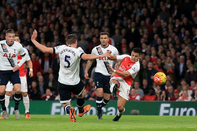 Alexis Sanchez (A) with one leg of his shorts rolled up at the Arsenal v  Tottenham Hotspur English Premier League match at The Emirates Stadium,  London, on November 18, 2017. **This picture