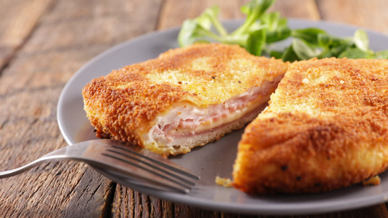 chicken cordon bleu on plate