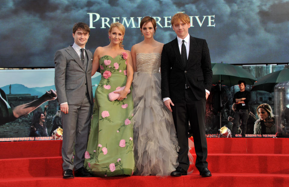 Actor Daniel Radcliffe, writer J.K. Rowling, actress Emma Watson and actor  Rupert Grint attend the 