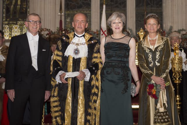 Theresa May and her husband Philip with new Lord Mayor of London Charles Bowman and wife Samantha. (Victoria Jones/PA)