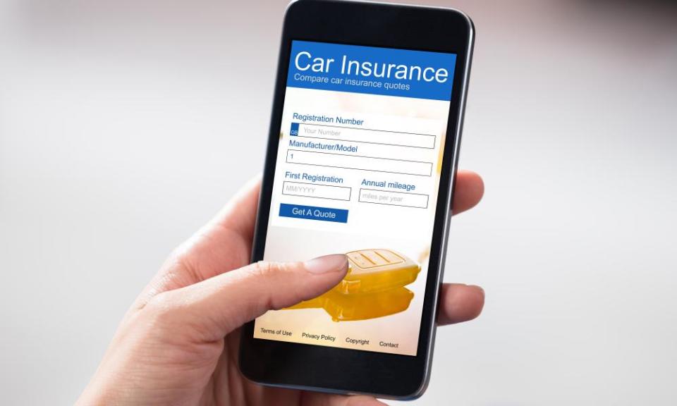 Closeup of person using smartphone to find car insurance quote