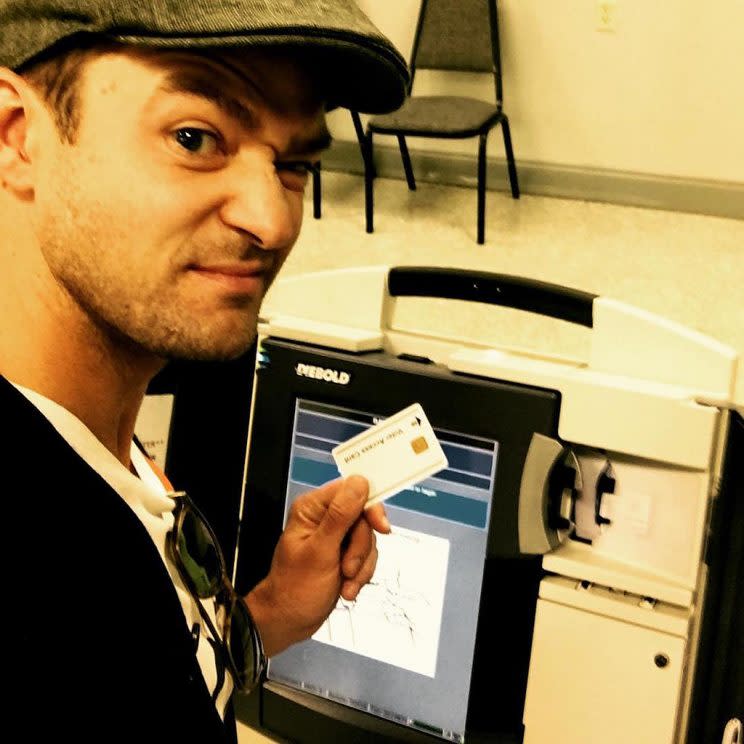 Justin Timberlake probably shouldn't have been taking a selfie in the voting booth. (Photo: Instagram)