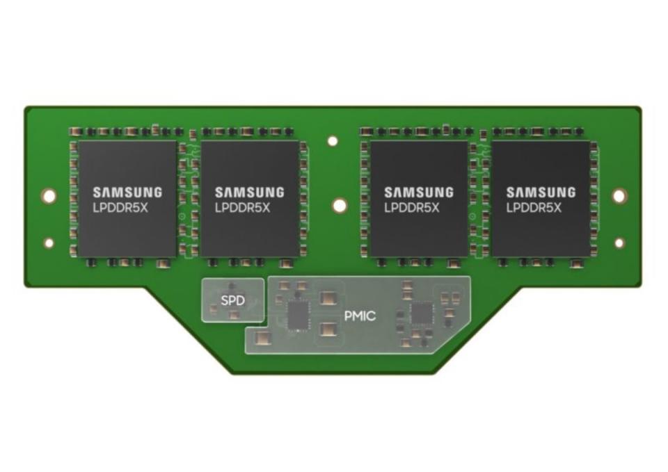 ▲三星在去年提出的LPCAMM記憶體模組，一樣採用LPDDR5X記憶體顆粒