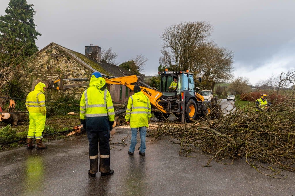 Workmen clear storm debris from roads in West Cork (Andy Gibson/PA) (PA Wire)