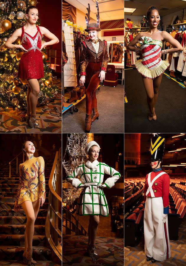 Rockettes Maddie Rodrigue, Shelby Finnie and Alicia Lundgren broke down their costumes, hair and makeup and more.  (Photo: Damon Dahlen/HuffPost)