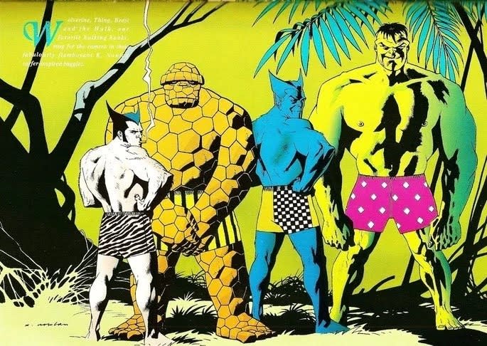 Wolverine, the Thing, Beast and Hulk were early swimwear trendsetters. (Marvel Comics)