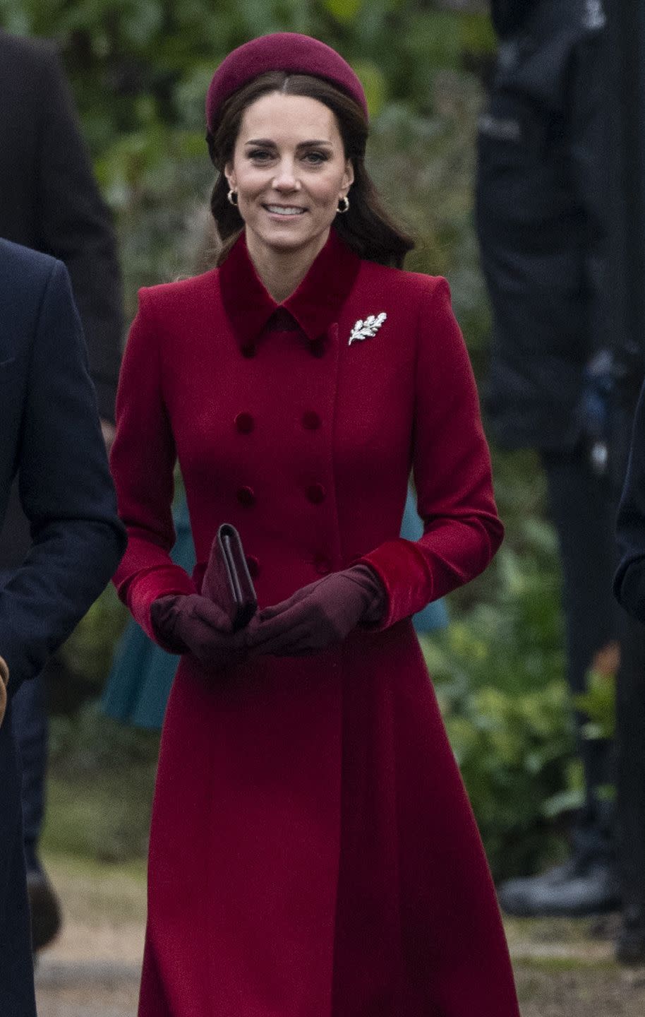 <p>Burgundy must be a royal fave, ’cause Kate wore this merlot coat and matching hat for Christmas in Sandringham. P.S. Those gloves. I want. </p>