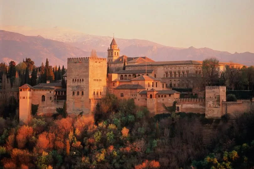 Spain, Andalucia, Granada, Alhambra Palace, sunset