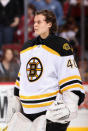 GLENDALE, AZ - DECEMBER 28: Goaltender Tuukka Rask #40 of the Boston Bruins stands attended for the National Anthem before the NHL game against the Phoenix Coyotes at Jobing.com Arena on December 28, 2011 in Glendale, Arizona. (Photo by Christian Petersen/Getty Images)