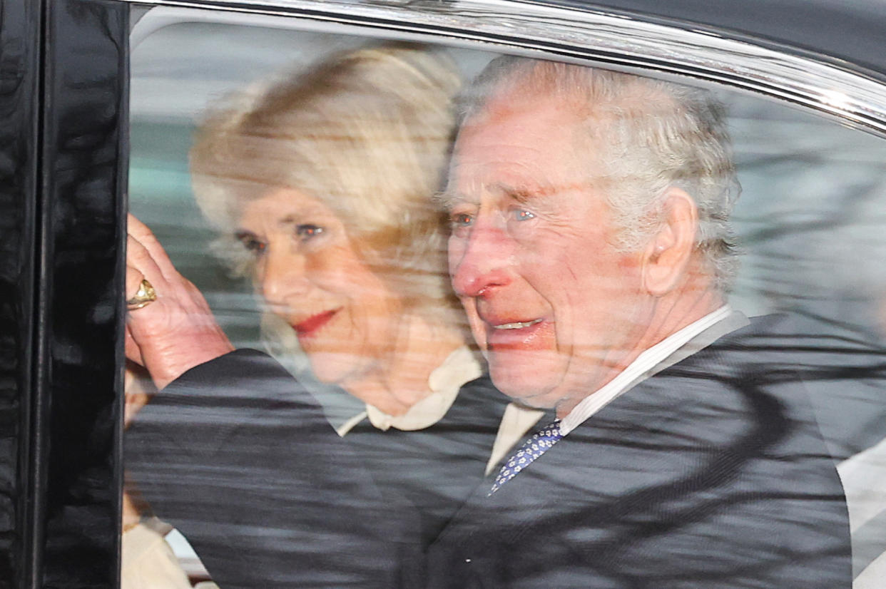 Britain's King Charles and Queen Camilla leave Clarence House, the day after it was announced King Charles has been diagnosed with cancer, in London, Britain, February 6, 2024.REUTERS/Toby Melville