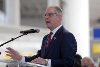 CORRECTS CITY TO KENNER, NOT BATON ROUGE- Louisiana Gov. John Bel Edwards speaks at a ribbon cutting ceremony for the opening the newly built main terminal of the Louis Armstrong New Orleans International Airport in Kenner, La., Tuesday, Nov. 5, 2019. (AP Photo/Gerald Herbert)