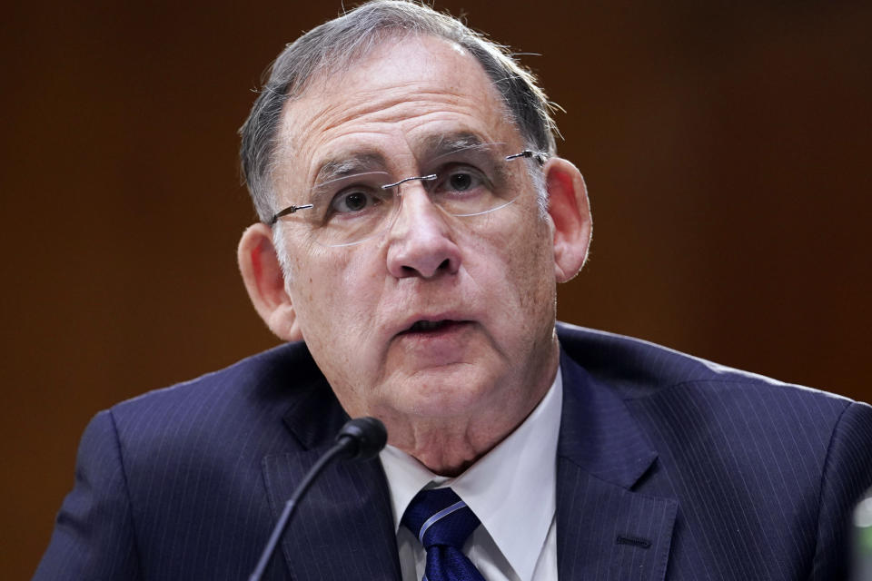 Sen. John Boozman, R-Ark., speaks during a hearing on Capitol Hill, Wednesday, Jan. 27, 2021, in Washington. Boozman, a two-term incumbent, has drawn several GOP challengers and opponents who have criticized him for certifying the presidential election results. He may also draw fire because he is unusually mild-mannered for such a highly charged time. Similar scenes are playing out in campaigns in other red states including Texas and Idaho, where ultra right-wing challengers are tapping into anger among Republicans over Trump’s election loss and coronavirus-related lockdowns. (Sarah Silbiger/Pool via AP)