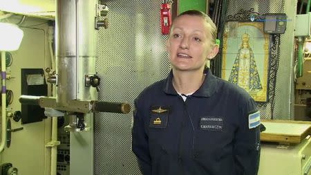 Maria Krawczyk, a submarine officer on board the Argentine navy submarine ARA San Juan, which went missing in the South Atlantic, is seen in this still image taken from a Ministry of Defense of Argentina video obtained by Reuters. Ministerio de Defensa de Argentina/via REUTERS