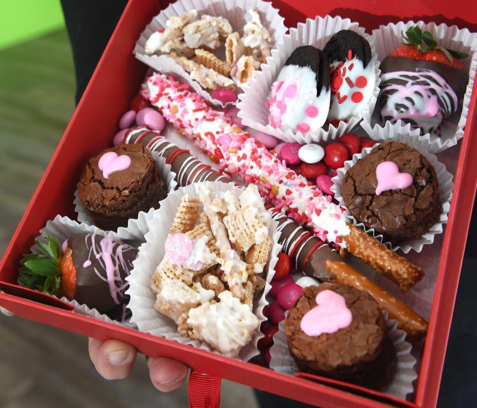 These are treats at Sugah Cakes in Spartanburg that can help fill your Valentine's Day gift needs. This is owner Melissa Bearden of Sugah Cakes in Spartanburg with a dessert Charcuterie Box.