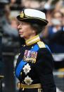<p>The <a href="https://www.townandcountrymag.com/society/tradition/a13075050/princess-anne-queen-elizabeth-daughter-facts/" rel="nofollow noopener" target="_blank" data-ylk="slk:Queen's only daughter" class="link ">Queen's only daughter</a> has been a constant presence at mourning events since her mother's death.</p>