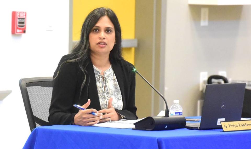 Merced City School Board member Priya Lakireddy speaks during a school board meeting on Tuesday, June 11, 2024.