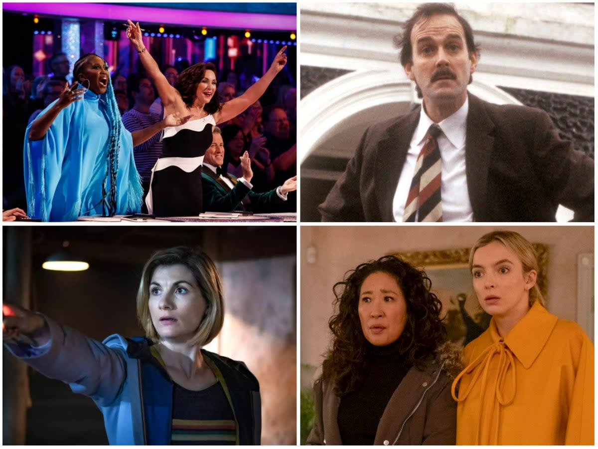 Clockwise from top left: ‘Strictly’, ‘Fawlty Towers’, ‘Killing Eve’, ‘Doctor Who’ (BBC)