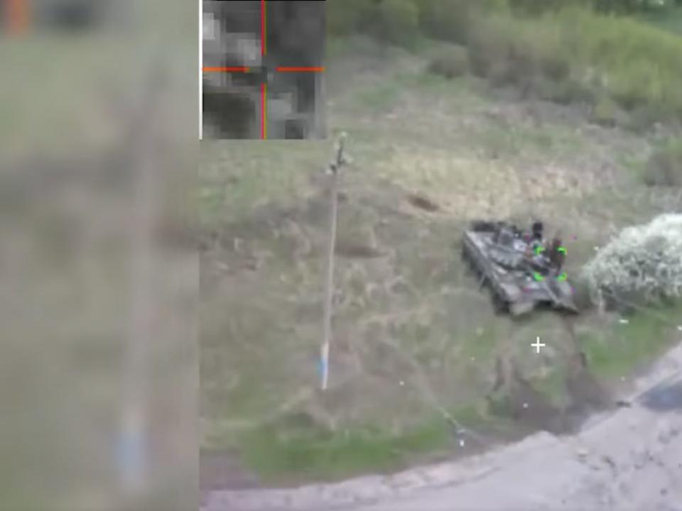 A video shows a kamikaze drone hit a Russian tank.