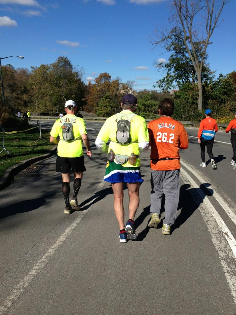 Blind runner and his guide taking part in the #unofficial #nycmarathon