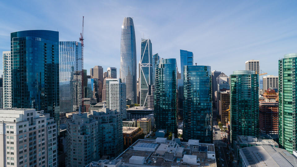 San Francisco Downtown with the major skyscrapers includes Lumina, 181 Fremont, Salesforce Tower and more.