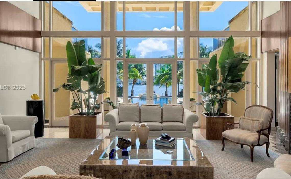 Rapper Rick Ross is under contract to purchase a $37.5 million mansion on the exclusive guard-gated Star Island in Miami Beach. Here is a living room.