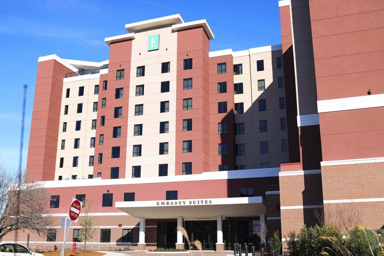 Hotel Management Firm Harmony Hospitality is requesting to rezone six parcels to build an Embassy Suites in Embassy Suites.