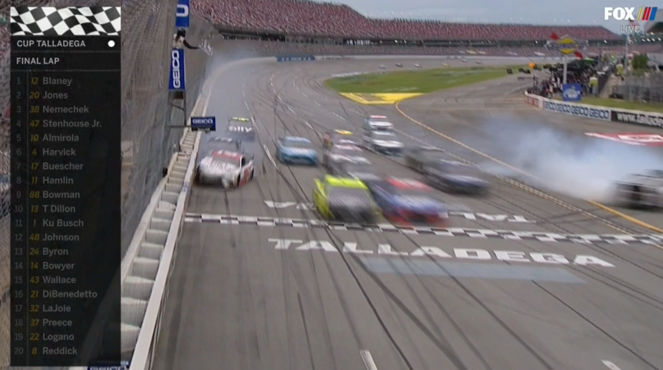 This is how it looked as Ryan Blaney won. (via Fox)