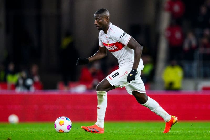 Stuttgart's Serhou Guirassy in action during the German Bundesliga soccer match between VfB Stuttgart and FC Augsburg at MHPArena. Tom Weller/dpa