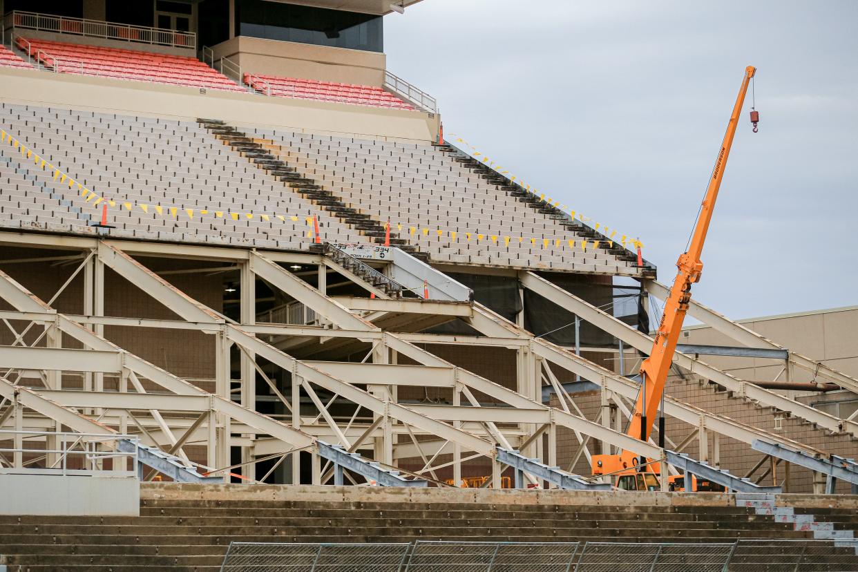 Construction at Boone Pickens Stadium in Stillwater, Okla., on Tuesday, Feb. 7, 2023.