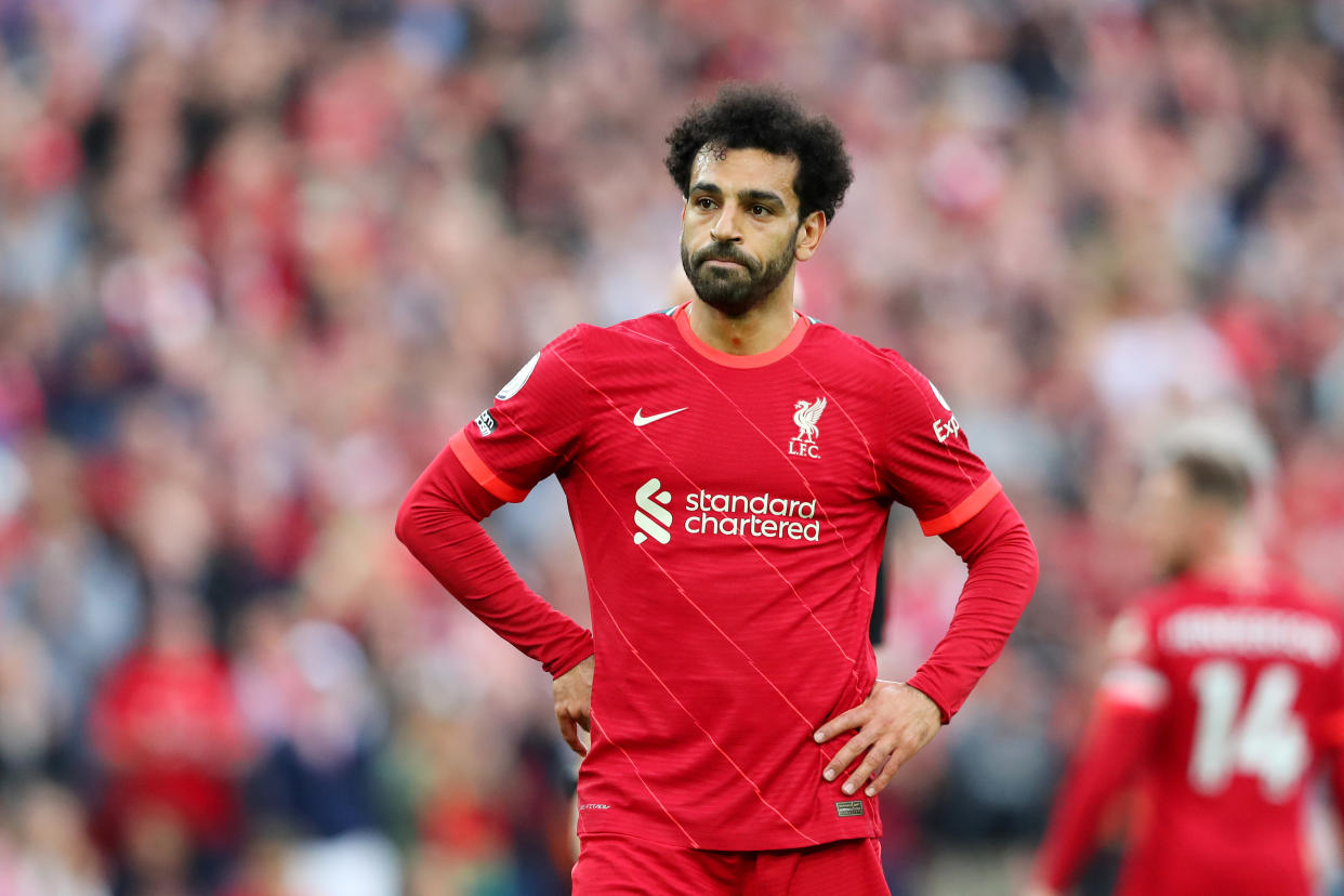 Liverpool star Mohamed Salah looking dejected.