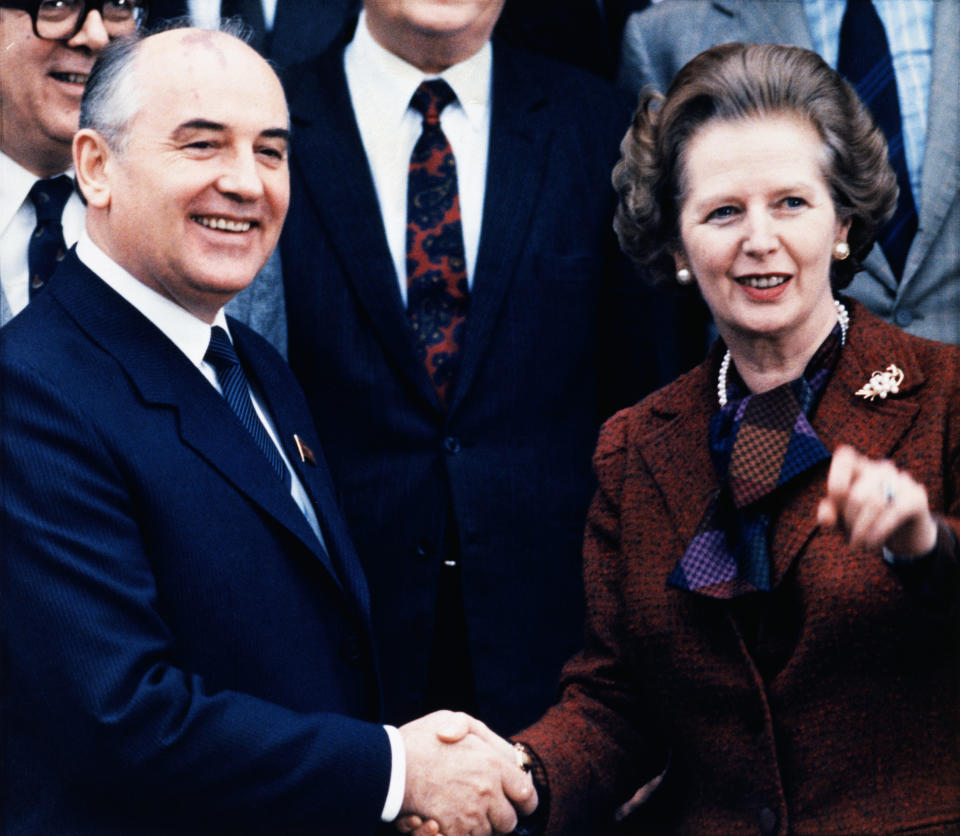 Gorbachev with British Prime Minister Margaret Thatcher in 1984 - Credit: Getty Images