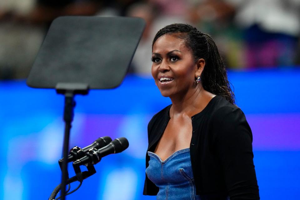 Former first lady Michelle Obama is the only Democrat that could beat Donald Trump in a head-to-head line-up, according to a new poll (Copyright 2023 The Associated Press. All rights reserved.)